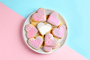 Plate with decorated heart shaped cookies