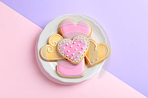 Plate with decorated heart shaped cookies