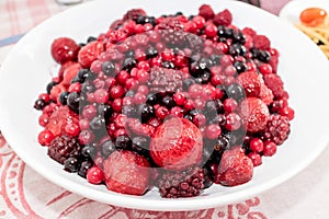 Plate of defrosted berries