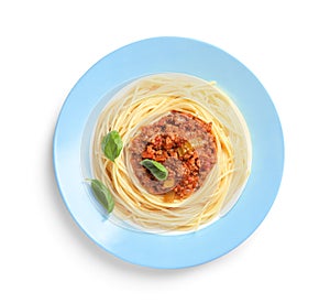 Plate with delicious pasta bolognese