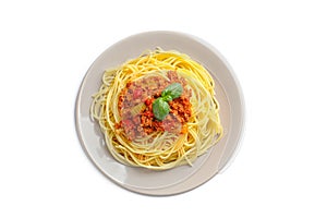 Plate with delicious pasta bolognese