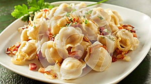 Plate of delicious regional Russian pelmeni