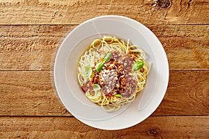 Plate of delicious spaghetti Bolognaise