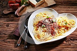 Plate of delicious spaghetti Bolognaise