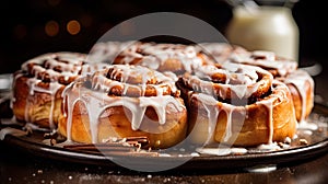 a plate of delicious sweet cinamon rools with some cinamon sticks