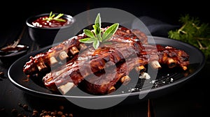 Plate of deliciously grilled ribs photo