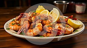 Plate of deliciously seasoned shrimp photo