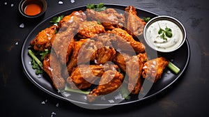 Plate of deliciously spicy chicken wings photo
