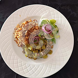 Plate of diet food with vegetables and salads