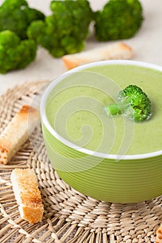 Plate of dieting healthy broccoli cream soup with