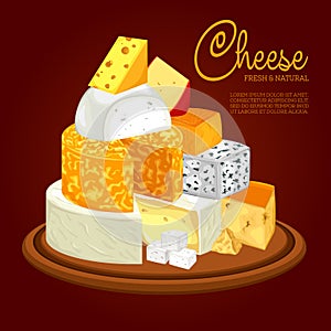 Plate with different types of sliced cheese