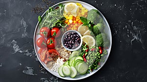 a plate divided into sections, a balanced diet that emphasizes the importance of the right types of fats, countering the