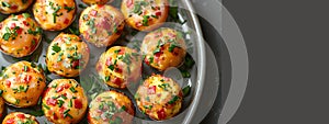Plate of egg muffins with ham, cheese, and peppers. Atmosphere of comfort, warmth, and family happiness