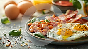 Plate of Eggs, Beans, and Toast on Table