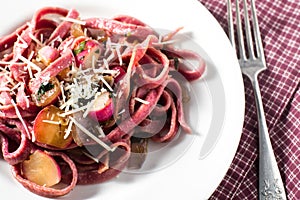 Plate of Fettucine with onion and radish sauce