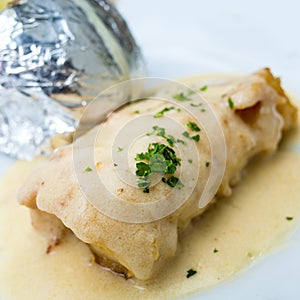 Plate of fish and potatoes