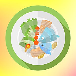 Plate fish salad flat icon
