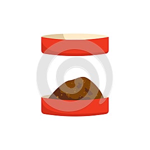 Plate of food for cat or dog. Bowl with feed. Empty plate. Nutriment, foodstuff, pabulum. Vector illustration