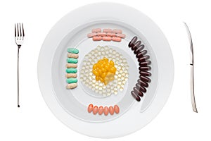 Plate with food supplements pills