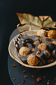 Panellets, and roasted sweet potato and chestnuts photo