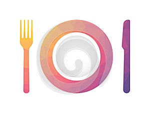 Plate with fork and knife with geometric texture gastronomical theme