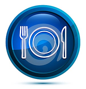 Plate with fork and knife icon elegant blue round button illustration
