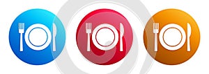 Plate with fork and knife icon premium trendy round button set