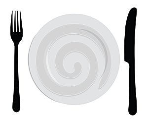 Plate with a fork and knife. Logo with cutlery. The symbol of the diner. Canteen.