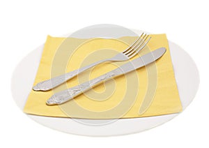 Plate and fork, knife and napking