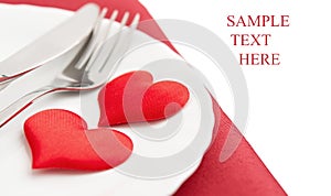 Plate, fork, knife and red hearts