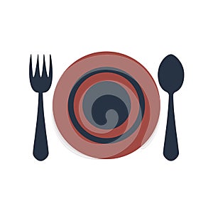 Plate, fork and knife on white background. Vector illustration in trendy flat style. EPS 10.