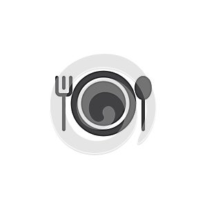 Plate with fork and spoon icon vector
