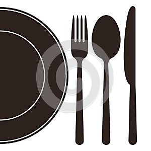 Plate, fork, spoon and knife