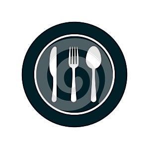 Plate, fork, spoon and knife icons - for stock