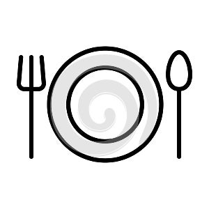 Plate, Fork and Spoon Line Icon. Restaurant Vector Simple Minimal 96x96 Pictogram. Cutlery sign