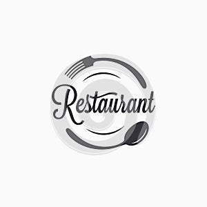 Plate with fork and spoon. Restaurant logo