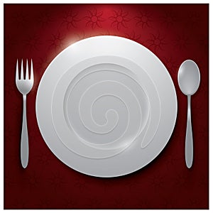 A plate with a fork and spoon. Vector illustration decorative design
