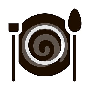 Plate Fork And Spoon Vector Sign Icon