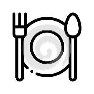 Plate Fork And Spoon Vector Sign Thin Line Icon