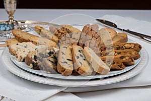 plate of fresh-baked cookies and biscotti, ready for tasting