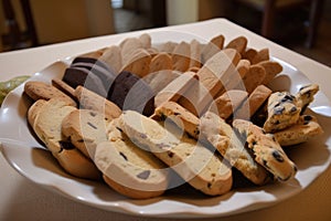 plate of fresh-baked cookies and biscotti, ready for tasting