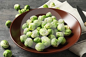 Plate of fresh Brussels sprouts and napkin