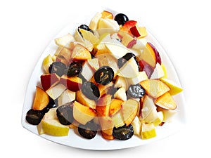 Plate of fresh mixed fruit salad