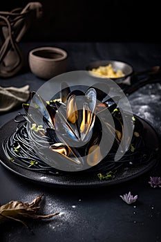 plate with fresh mussles