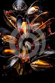 plate with fresh mussles