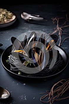 plate with fresh mussles