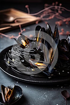 plate with fresh mussles