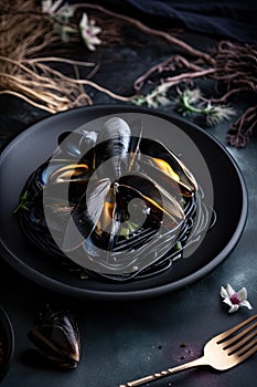 plate with fresh mussles