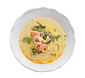 Plate with fresh tasty shrimp and grits