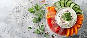 Plate of Fresh Vegetables With Dip